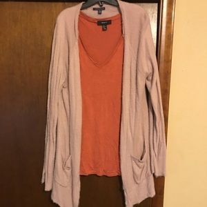 Pale pink/purple fuzzy tunic length cardigan